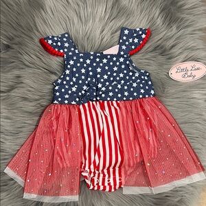 NWT Little Lass Baby Patriotic Ruffle Star Romper Tulle Skirt sz 6-9 months